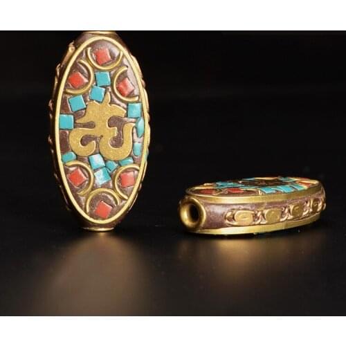 SEA MEW 2 PCS 15*30mm Nepal Metal Copper Beads Flat Bead 2.5mm Hole Beads DIY Jewelry Accessories