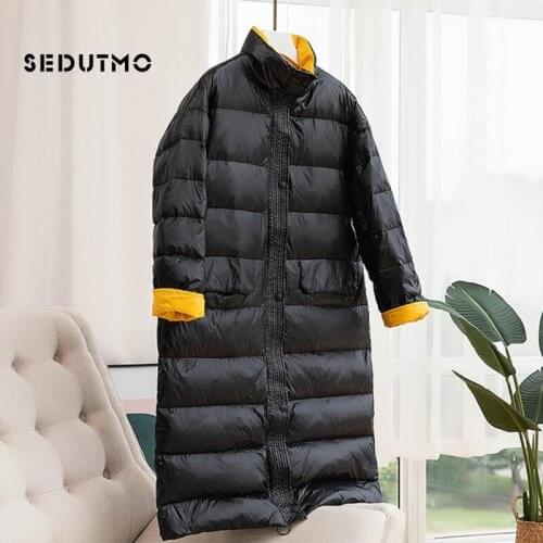 SEDUTMO Winter Long Oversize Duck Down Jackets Women Thick Warm Coat Patchwork Autumn Casual Slim Puffer Jacket ED1083