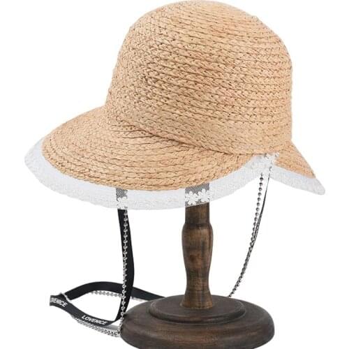 New Beach Hat Sweet Lovely Lace Raffia Hat Women Summer Sun Hat Korean Fashion Seaside Vacation Sun Shade Straw Hat