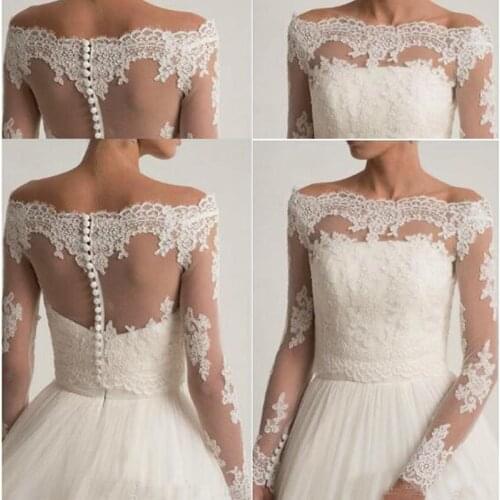 New Wedding Wraps Jacket Off The Shoulder Lace Long Sleeve Bridal Jackets For Sleeveless Wedding Wraps Custom Made