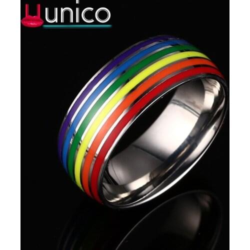 UUNICO 2018 Rainbow gay jewelry comrade titanium steel Pride ring Gay Lesbian Promise ringJewelry Size 7-12 Free shipping G-62