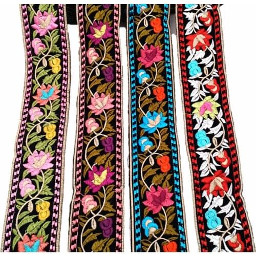 1Yard Vintage Floral Embroidered Trim Bohemian Ethnic Ribbon For DIY Women Garment Sewing Accessories Supplies