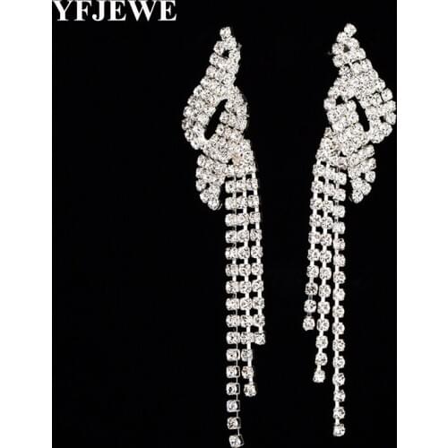YFJEWE Luxurious Crystal Long Drop Earrings for Women Silver color Gold Color Fashion Statement Jewelry Geometry Pattern E411