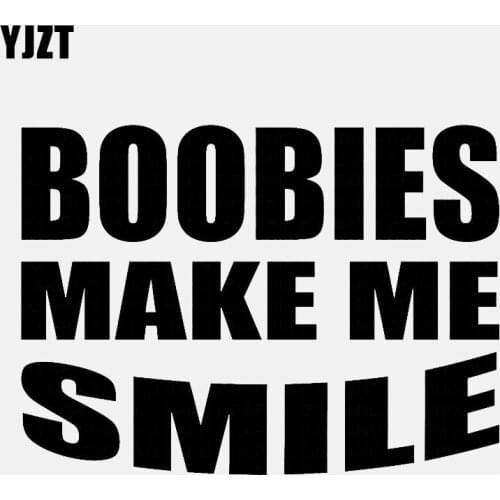 YJZT 13.4CM*9.9CM BOOBIES MAKE ME SMILE Vinyl Decal Car Sticker Trucker Diesel Black/Silver C3-0976