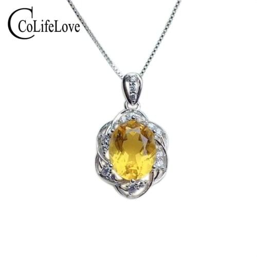CoLife Jewelry 100% Natural Citrine Pendant 8*10mm VVS Grade Citrine Necklace Pendant 925 Silver Crystal Pendant Gift for Mother