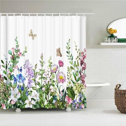 3D Printed Fresh Flowers Butterfly Shower Curtain Colorful Floral Plant Leaves Waterproof Bathroom Curtains Decor Shower Curtain