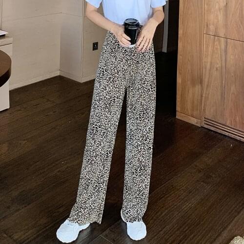 Streetwear leopard print pleated wide leg pants women 2020 summer thin loose long casual trousers harajuku vintage female pants
