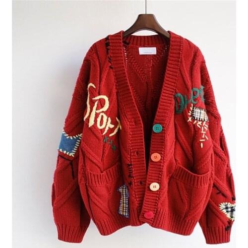 Sweater Cardigan Women 2021 Autumn Winter New Sweater Ladies Loose Knit Sweater Coat Embroidery Thick Knitted Cardigan Jacket