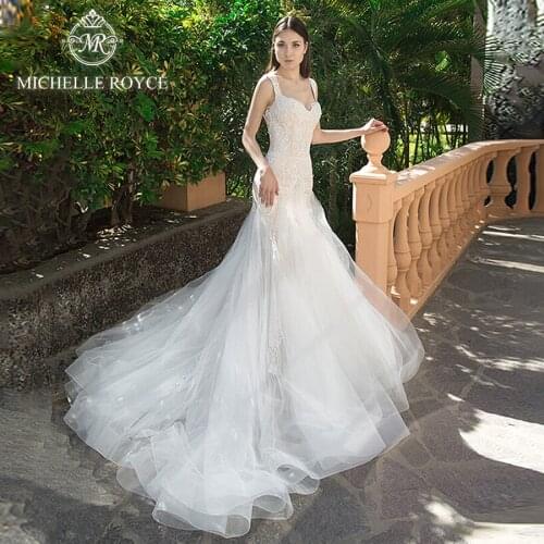 Michelle Royce Mermaid Wedding Dresses 2020 sexy Sweetheart Spaghetti Straps Appliques Chapel Train Romantic Vestido De Noiva