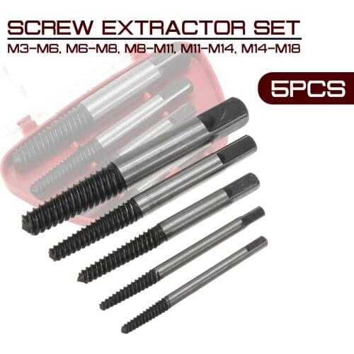 3mm-18mm 1 Set/5 Pcs Steel Screw Extractor Set Easy Out Drill Bits Bolt Stud Remover Tool Kit Hand Tool Set