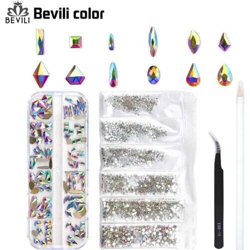 120pcs Multi Shapes Glass Crystal AB Rhinestones For Nail Art Craft Mix 12 Style Flat Back Crystals 3D Decorations Gems Set