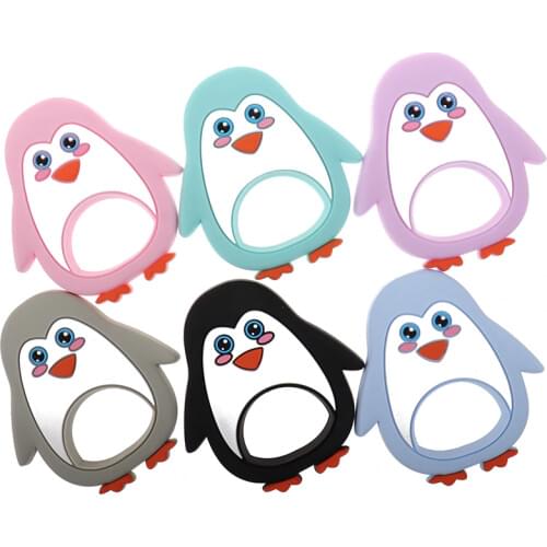 2pc Cute Cartoon Penguin Silicone Baby Animal Teether Bpa Free Chewing Baby Teething Pendant Necklace Accessories Baby Care Gift