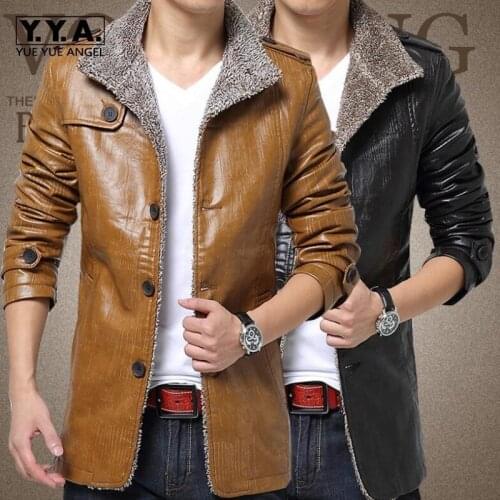 2020 Autumn Fashion Mens Warm Jackets PU Leather Coat Fur Parka Fleece Jacket Trench Slim Coat Size M-8xl Free shipping