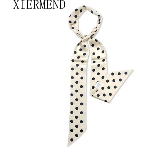 2021 XIERMEND New printing small silk women scarf tie bag handle ladies decorative headscarves double-sided women skinny scarf