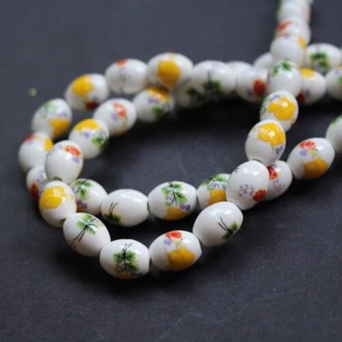 28Pieces Oval Ceramic Beads 10.4mm*8mm Yellow and red Flowers for jewelry making 3814
