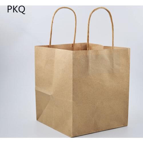 30pcs 150*150*170mm White/Natural Kraft Paper Square Bag Wide Bottom Takeout Packaging Pouch Food Packing Paper Bag with Handle