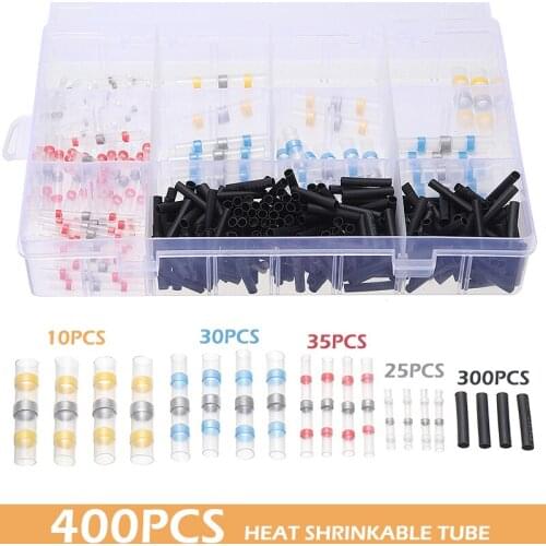 400Pcs Mixed Heat Shrink Solder Seal Sleeve Wire Butt Terminals Professional Heat Shrink Solder Connectors Cable for Cars Marine