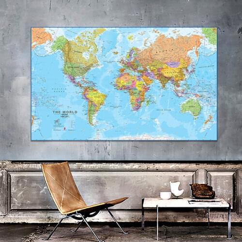 84x59cm The World Physical Map Non-woven Foldable Spray World Map Wall Art Poster for Culture Education Office Decor