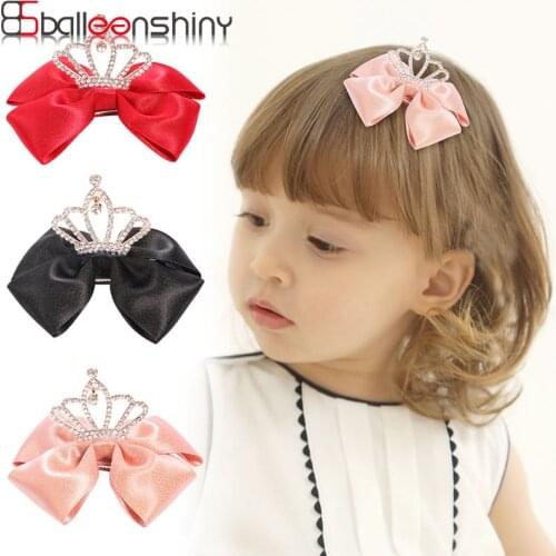 BalleenShiny Crown Bow Kids Hair Pin Korean Version of Rhinestone Satin Hairpin Baby Girl Hair Accessories Lovely Kids Hair Clip