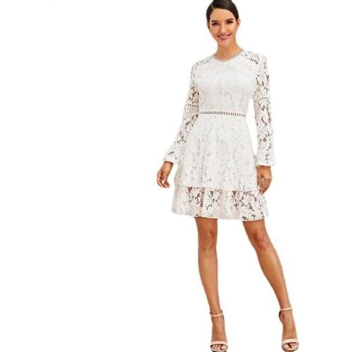 White Lace Woman Dress 2021 Spring Summer Elegant Sexy High Waist Long Party Dress Women Casual Slim Floral Office A Line Dress
