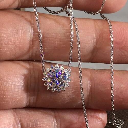 10K White Gold Women Pendants Necklaces Moissanite Diamond 0.5 1 2 3 4 5 Carat Round Sun Flower Wedding Engagement Party Gift