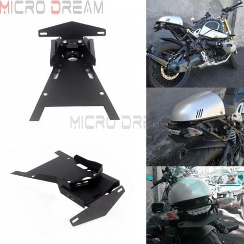Stainless Steel Motorcycle Rear Mount License Plate Holder Bracket w/ Brake Tail Light Lamp for BMW R NINE T 2014-2016 2017 2018
