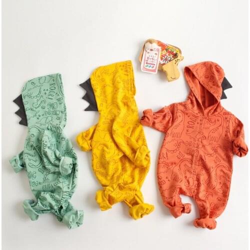 0-3T Newborn Kid Baby Boys Girls Clothes Autumn Winter Warm Hooded Romper Dinosaur Cartoon Jumpsuit Cute Sweet Homewear Outfit