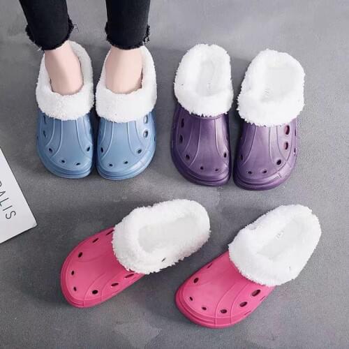 Eco Unisex Warm Winter Clogs Fur Garden Shoes Clog Indoor Casual Warm Home Slippers EVA Flat Clogs Footwear