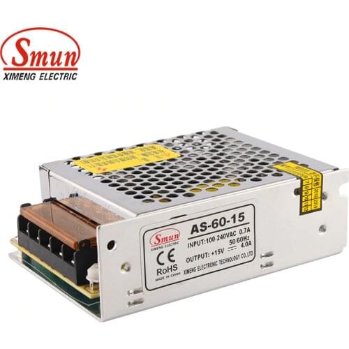 SMUN AS-60-15 60W 15V 4A Mini Size Single Output Switching Power Supply With CE ROHS 2 Year Warranty