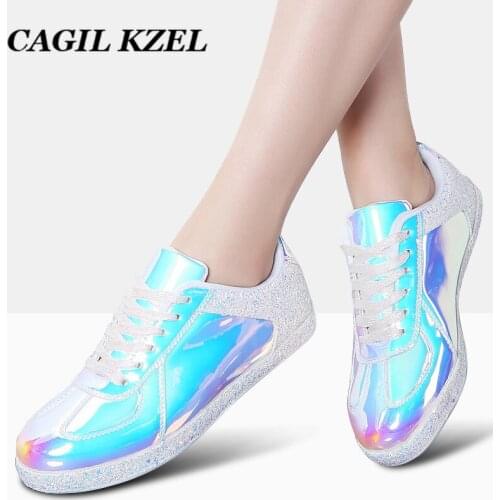 CAGILKZEL Sneakers Shoes Women Flats Fashion Casual Outdoor Walking Shoes Woman Lace-up Gold Glitter Ladies Shoes Zapatos Mujer