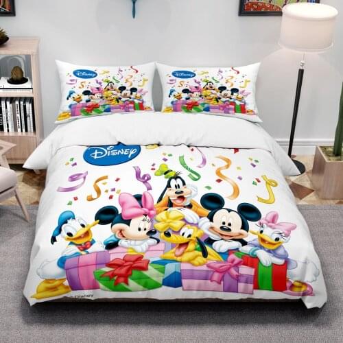 Cartoon Cute Mickey Minnie Mouse Bedding Set Bedclothes Duvet Cover Pillowcase Print Home Textile Bed Linen Child Boy Girl Gift