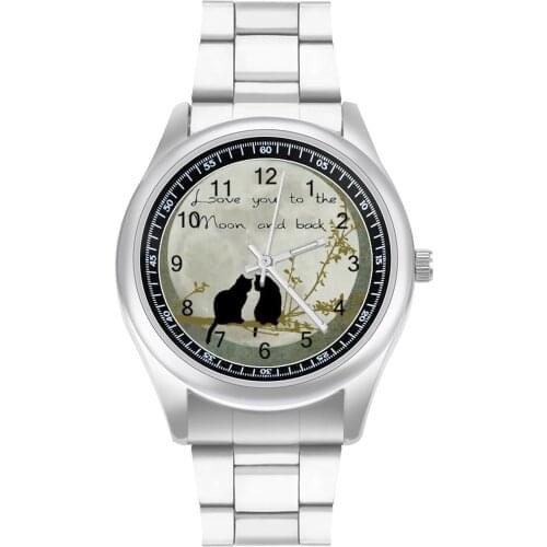 Black Cat Quartz Watch Design Cool Wrist Watch Steel Teens Fitness Photo Wristwatch