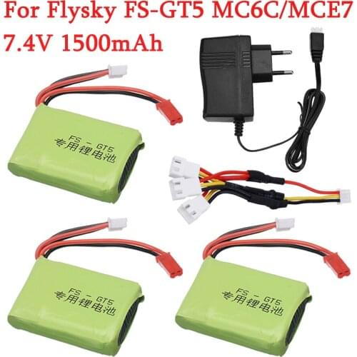 7.4v 1500mah Lipo Battery and Charger Set for Flysky FS-GT5 MC6C/MCE7 2.4G 6CH Transmitter 2s 7.4v Battery For RC Car Boats