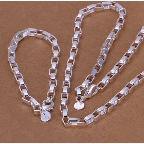 Men 's long two - story grid chain Geometry Silver color foreign trade suit S126 wholesale fashion jewelry N925 Silver color
