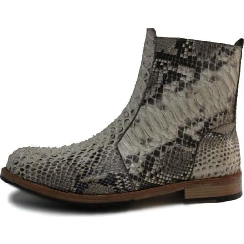 Sipriks Original Snakeskin Boots Mens Handmade Goodyear Welted Zip Booties Male Short Boots Luxury Python Skin Chelsea Boots 45