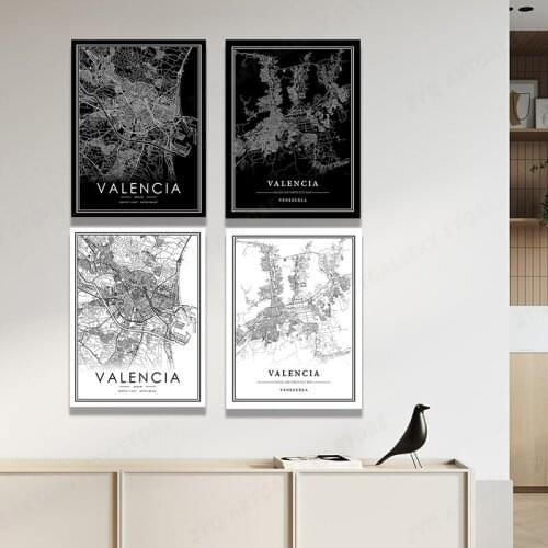 Black White World City Map Poster Nordic Living Room Wall Art Pictures Home Decor Canvas Painting VALENCIA