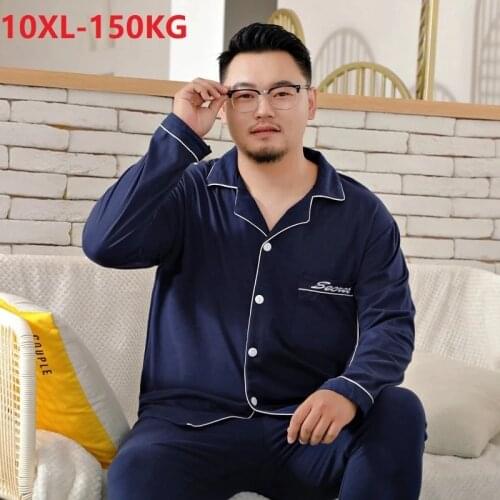 Men Pajamas Sets 100% cotton casual loose home sleepwear large size 8XL 9XL 10XL Pijamas Comfortable oversize Homewear 150KG 60