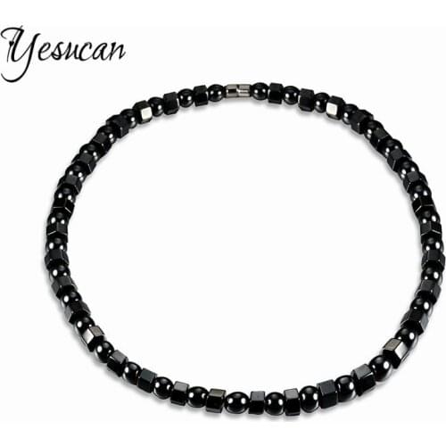Yesucan Black Gallstone Beaded Necklace Fashion Magnetite Natural Stone Magnetic Hematite Health Choker Necklaces For Women Men