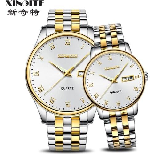 Couple watch Xinqite Quartz Watch Top Brand Luxury Stainless Steel Waterproof Clock For Lovers Relogio Masculino