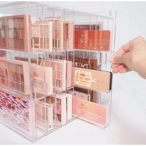 Eye Shadow Plate Vertical Storage Box Drawer Acrylic Transparent Lipstick Make Up Cosmetic Organizer Display Stand Basket Holder