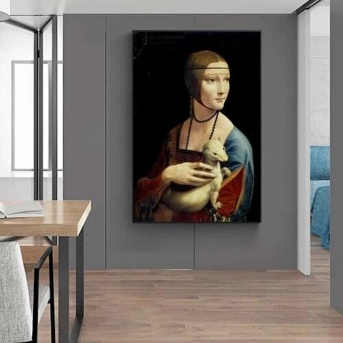 Posters And Prints The Lady With An Ermine Canvas Paintings On The Wall By Leonardo Da Vinci Famous Wall Art Cuadros Wall Decor