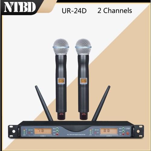 NTBD Stage Performance Home KTV True Diversity UR24D UHF Professional Wireless Microphone Headset/Lavalier Automatic FM Dynamic
