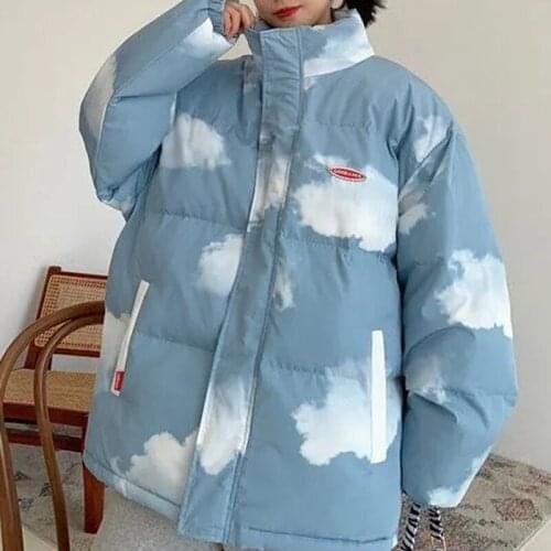 2021 Women Winter Harajuku Clouds Print Down Coats Female Fashion Oversize Thick Warm Parkas Lady Korean Outerwears
