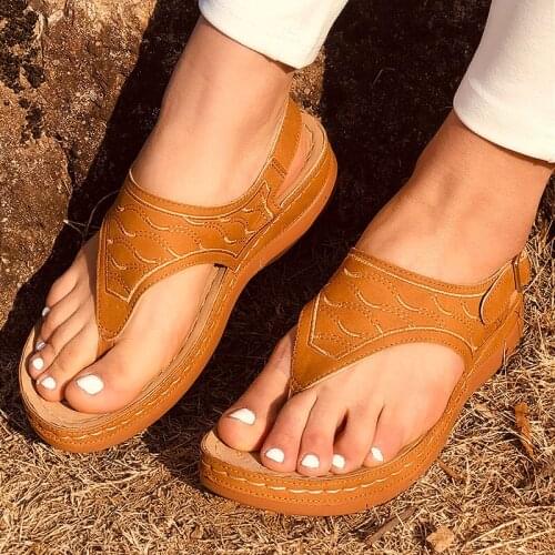 Womens Sandals Ladies Clip Toe Wedges Thong Shoes 2021 Fashion Embroidery Platform Buckle Casual Female Beach Shoes