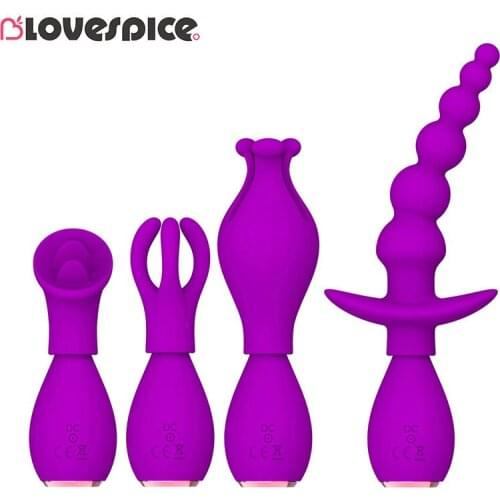 Silicone Vibrator 4 Pcs/Set Sex Toys for Couples Anal Plug Flirt Anal Beads Vibrator Nipple Clamps G-spot Stimulating Bullet