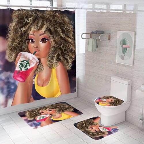 Cute Funny Girl Shower Curtain Waterproof Polyester Bathroom Curtains Luxury Shower Curtain Set Bath Mats Rugs
