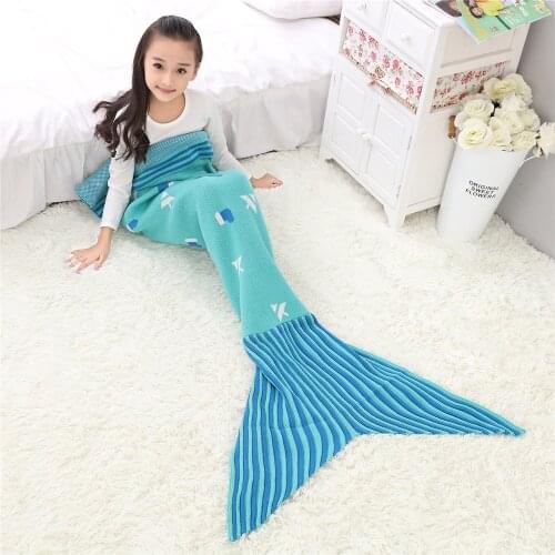 Soft Warm Chird Blanket Cartoon Lovely Cute Mermaid Fish Tail Knitting Flannel Gift For All Season Handmade Sleeping Bag