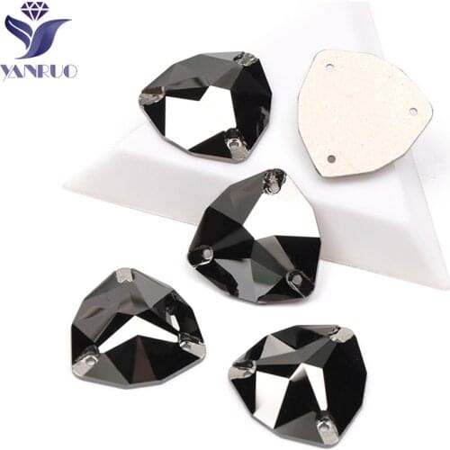 YANRUO 3272 All Sizes Jet Hematite Trilliant Glass Stones Strass Flatback Crystal Sew On Rhinestones For Dress Making