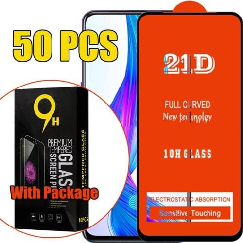 50pcs 21D Full Glue Tempered Glass For Xiaomi Mi 10 Lite 10T 9 SE CC9 Pro POCO X2 F2 9T A3 Screen Protector Film With Package