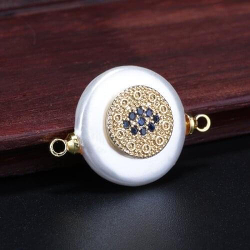 Baroque style pattern multiple colors cz gold disc evil eye luck charm pearl beads connector for bracelet earring jewelry DIY